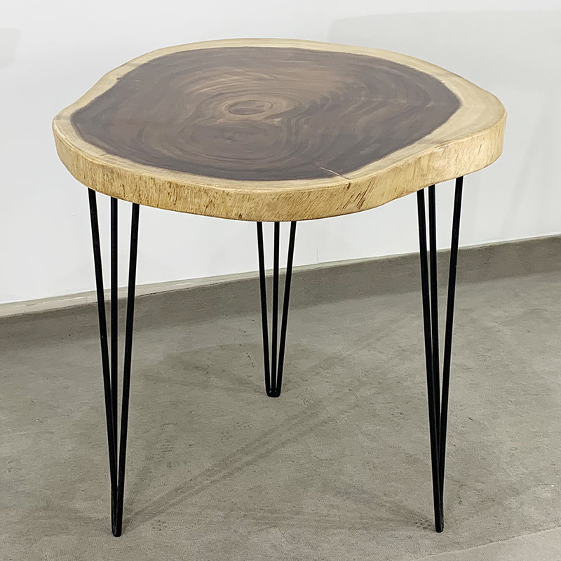 Bàn cafe tròn gỗ Me Tây nguyên tấm chân Hairpin GC602