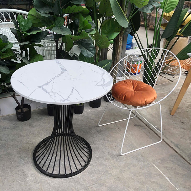 Bộ bàn cafe ngoài trời 1 bàn 1 ghế khung sắt mặt đá tròn GC520