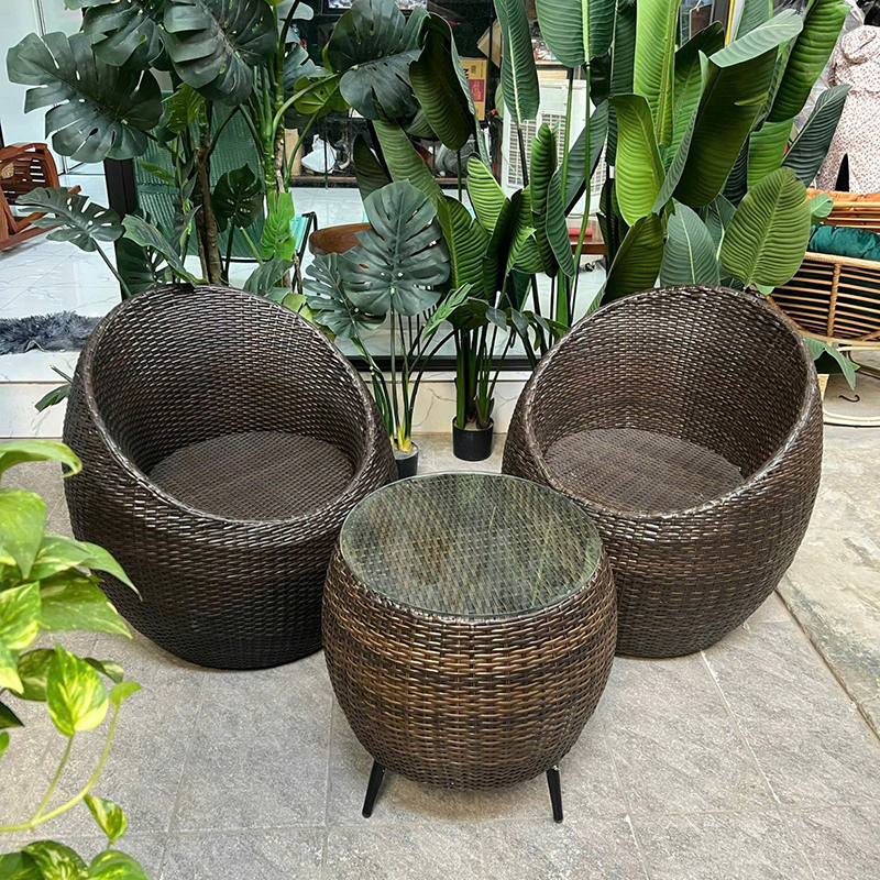 Bộ bàn ghế trứng mây nhựa cao cấp trang trí sân vườn BM581