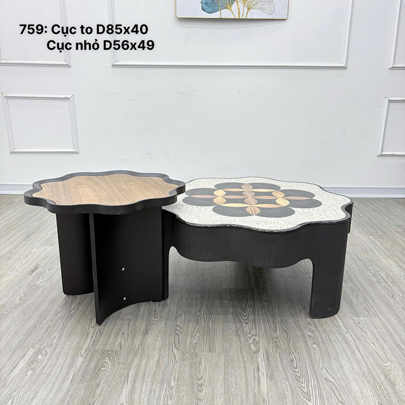 Bàn trà đôi nghệ thuật thiết kế bo lượn mềm mại như cánh hoa BT595
