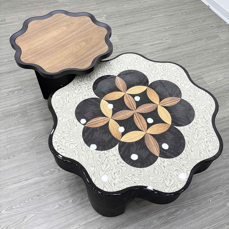 Bàn trà đôi nghệ thuật thiết kế bo lượn mềm mại như cánh hoa BT595
