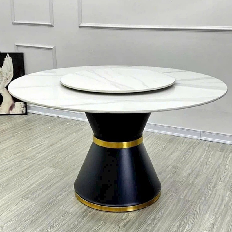 Bộ bàn ăn tròn mặt đá xoay 2 tầng, 6 ghế Monet nhập khẩu BA346