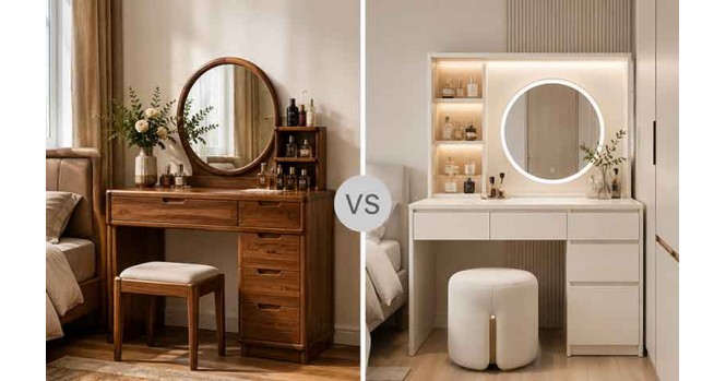 So sánh bàn trang điểm gỗ tự nhiên và gỗ công nghiệp MDF