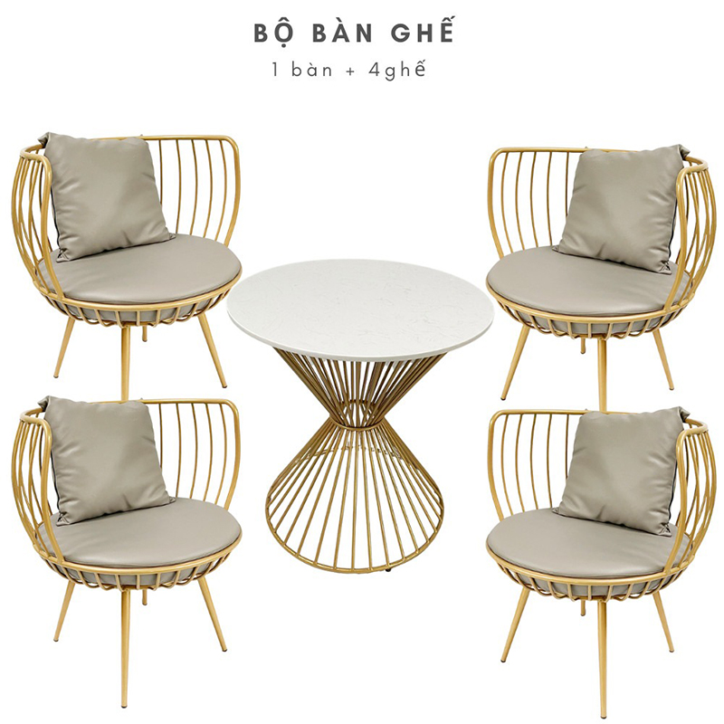 Bàn cafe, bàn decor cổ lọ mặt đá khung sắt GC672