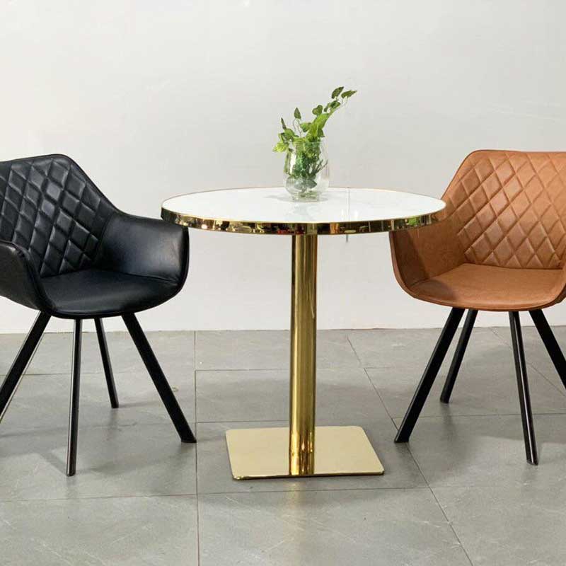 Bàn tròn mạ PVD vàng Gold chân trụ vuông GC611