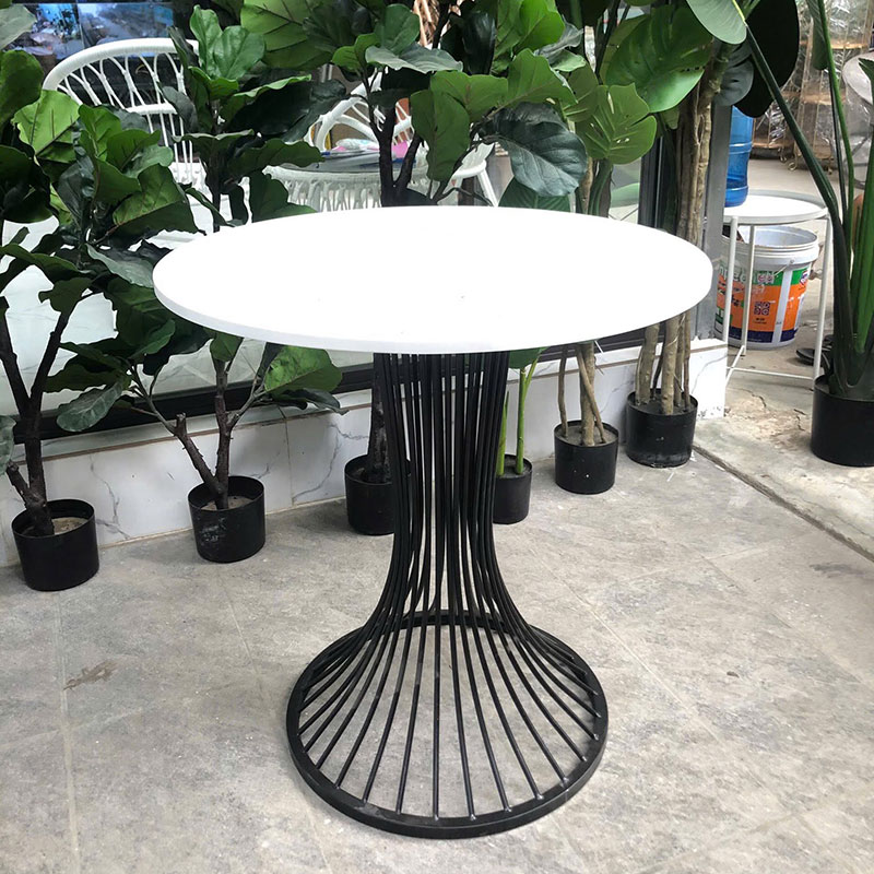 Bộ bàn cafe ngoài trời 1 bàn 1 ghế khung sắt mặt đá tròn GC520