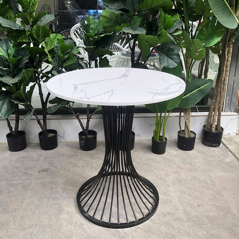 Bộ bàn cafe ngoài trời 1 bàn 1 ghế khung sắt mặt đá tròn GC520