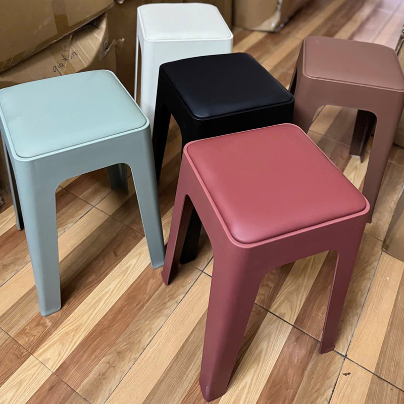 Ghế đôn gia đình, cafe xếp chồng, nhựa đúc mặt ngồi bọc đệm nhiều màu GC380