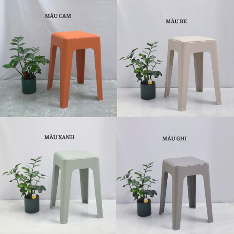Ghế đôn gia đình, cafe xếp chồng, nhựa đúc mặt ngồi bọc đệm nhiều màu GC380