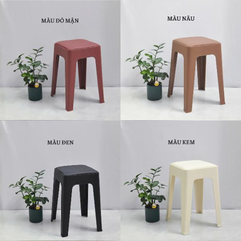 Ghế đôn gia đình, cafe xếp chồng, nhựa đúc mặt ngồi bọc đệm nhiều màu GC380