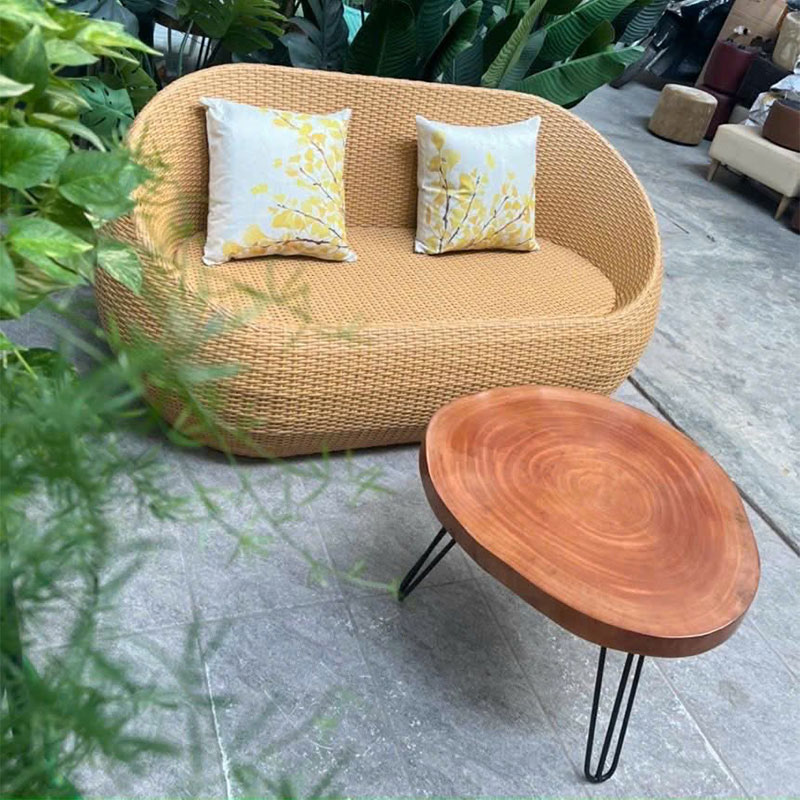 Bộ bàn ghế sofa mây nhựa kết hợp bàn chân sắt mặt gỗ BM687