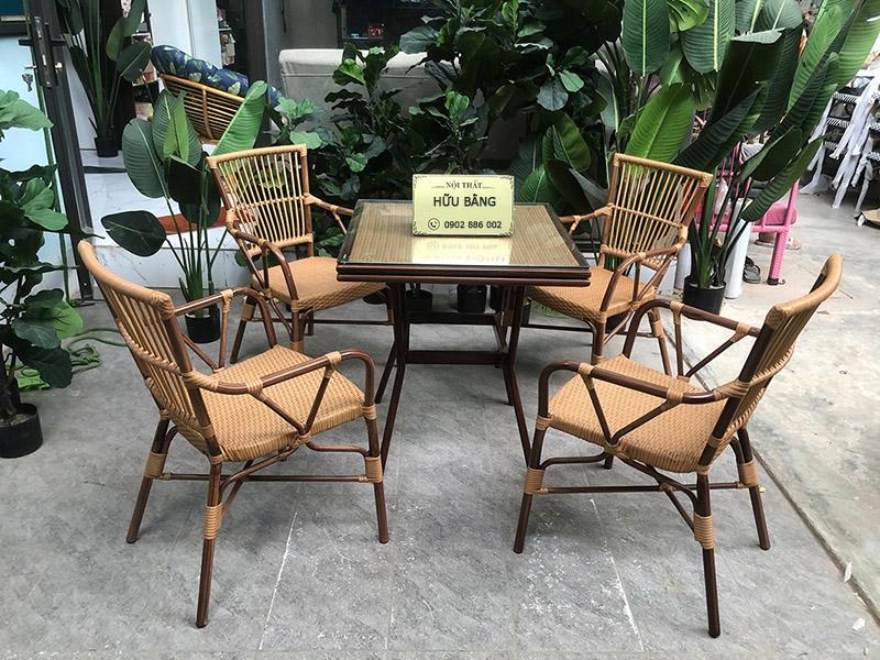 Bàn ghế khung nhôm đan mây nhựa ngoài trời BS105
