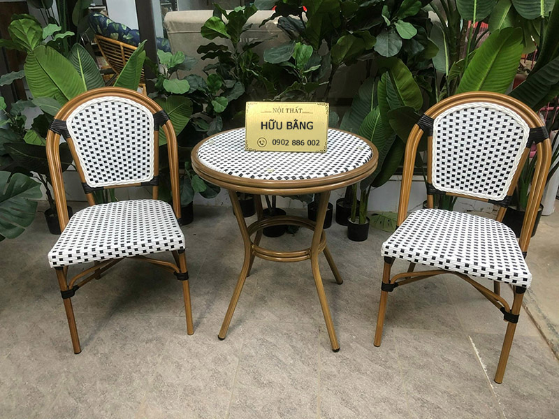 Bàn ghế khung nhôm ngoài trời đan nhựa giả mây BS399