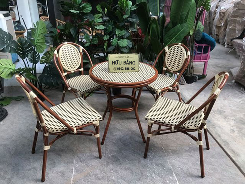 Bàn ghế mây 4 ghế khung nhôm sơn tĩnh điện sân vườn BS109