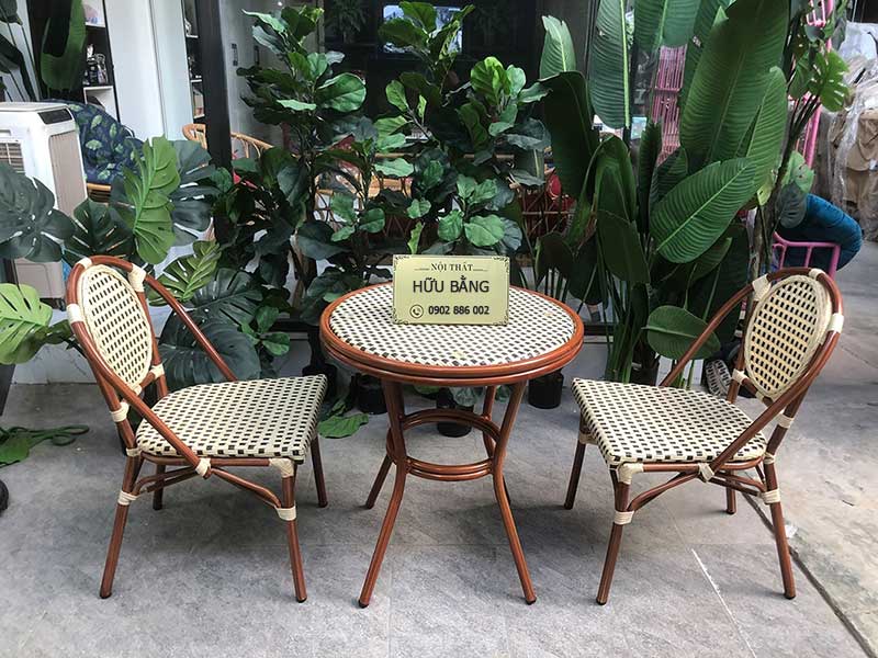 Bàn ghế mây 4 ghế khung nhôm sơn tĩnh điện sân vườn BS109