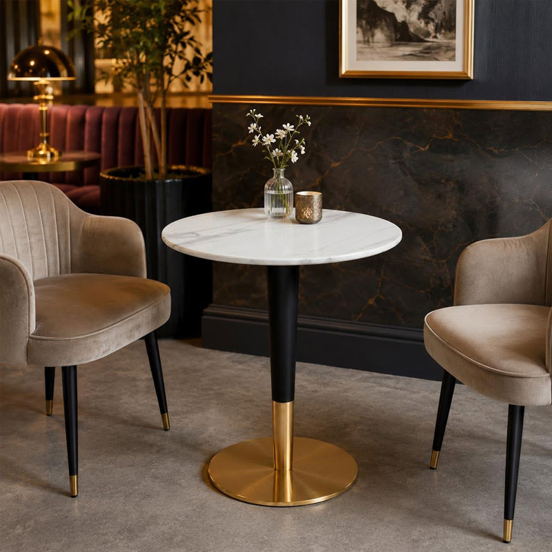 Bàn tròn Cafe mặt đá nhân tạo chân kim loại cao cấp BS631 Bàn tròn Cafe mặt đá nhân tạo chân kim loại cao cấp BS631