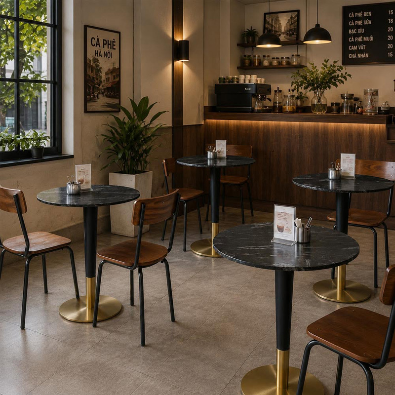 Bàn tròn Cafe mặt đá nhân tạo chân kim loại cao cấp BS631 Bàn tròn Cafe mặt đá nhân tạo chân kim loại cao cấp BS631