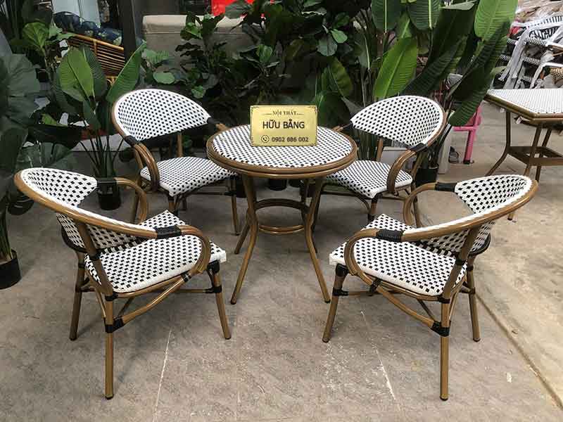 Bộ bàn ghế mây khung nhôm sơn giả vân gỗ BS333
