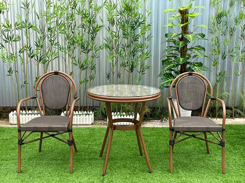 Ghế cafe sân vườn khung nhôm có tay nệm lưới Textilen BS215