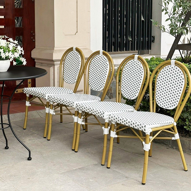 Ghế cafe sân vườn khung nhôm giả tre màu vàng BS210