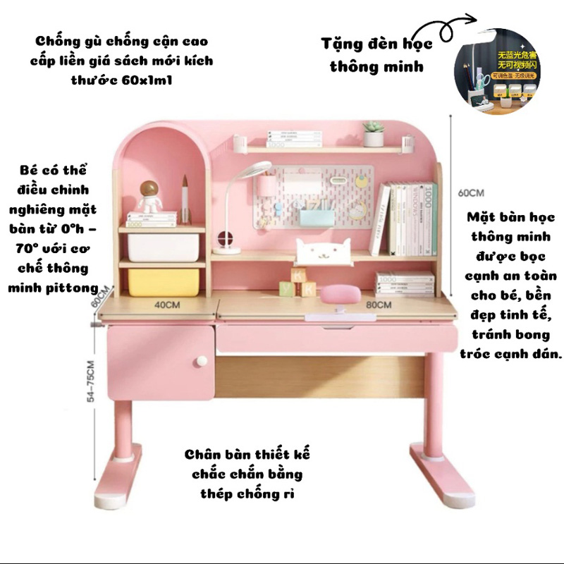 Bàn học S06 với nhiều tính năng thông minh, hỗ trợ cho việc học tập của trẻ tốt hơn BH075