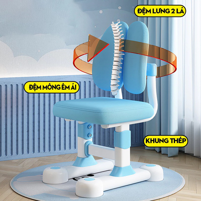 Bộ bàn ghế học thông minh C12 thiết kế liền giá sách điều chỉnh độ cao BH040