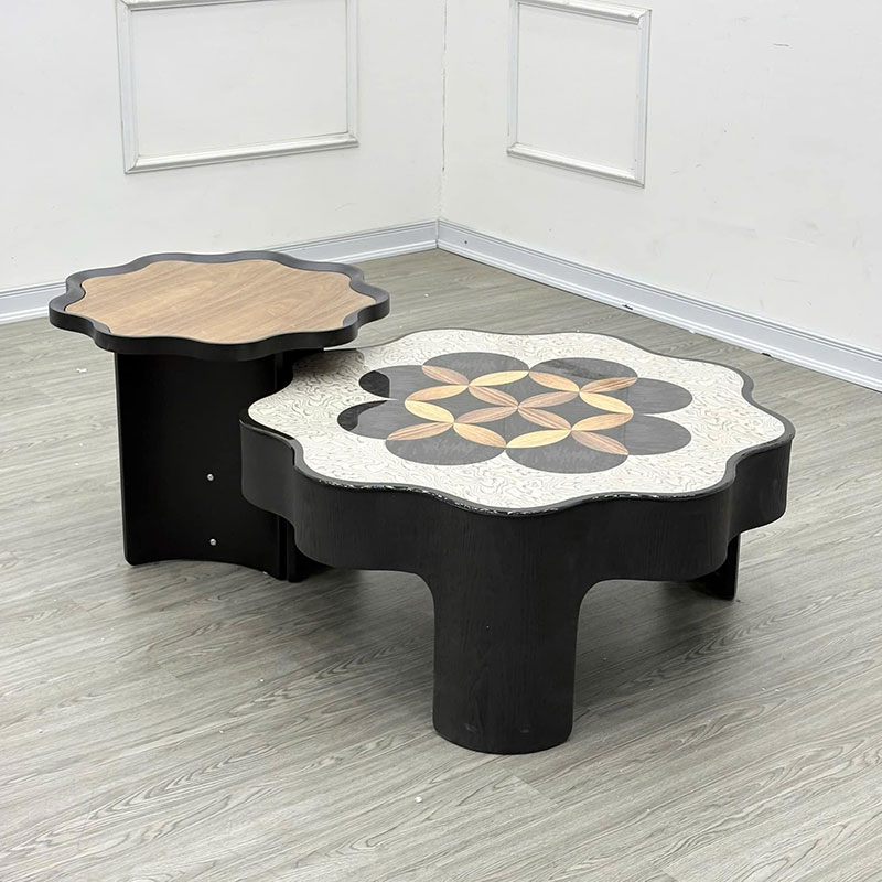 Bàn trà đôi nghệ thuật thiết kế bo lượn mềm mại như cánh hoa BT595