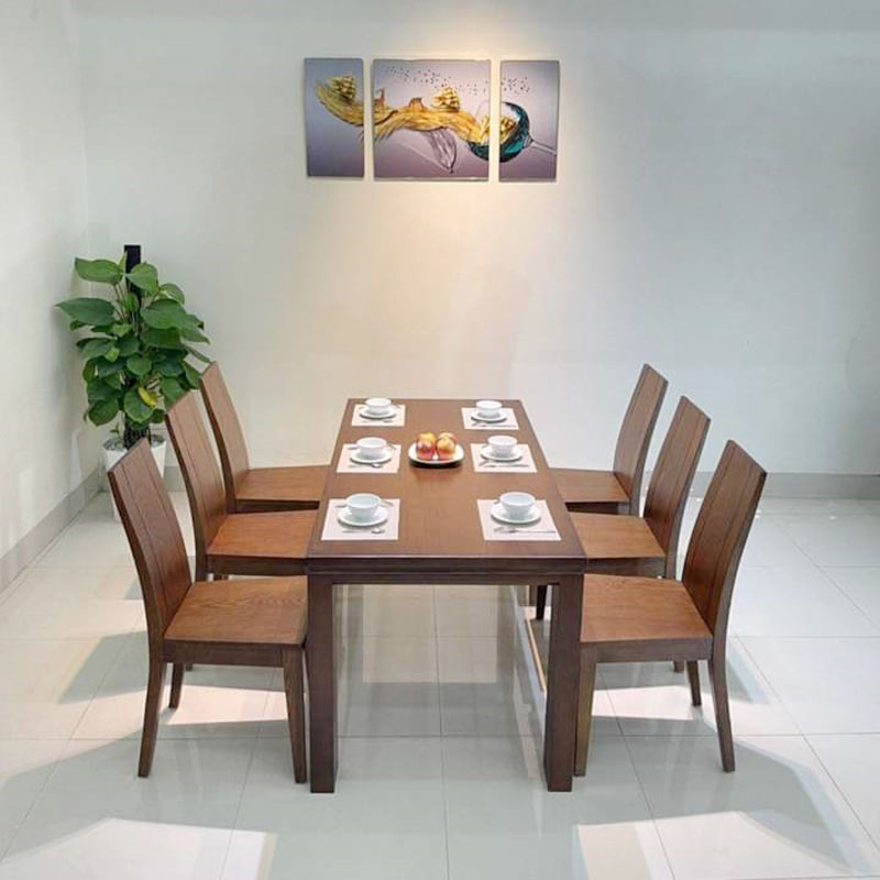 Bộ bàn ghế ăn gỗ 6 ghế sồi KT bàn 80cm x 1m6 BA823