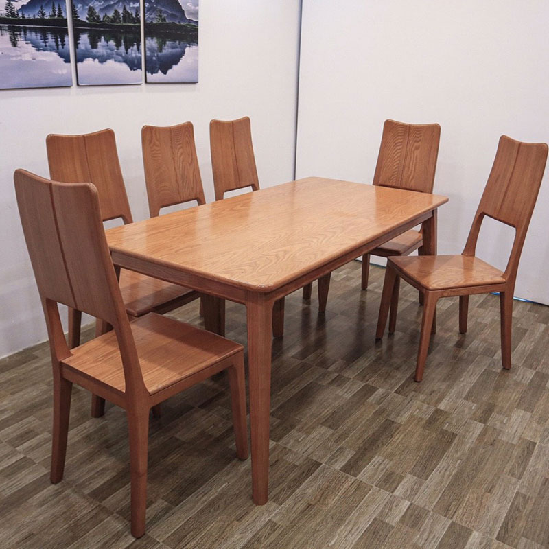 Bàn ăn gỗ sồi 6 ghế vân tuyển cực đẹp cho phòng bếp BA564