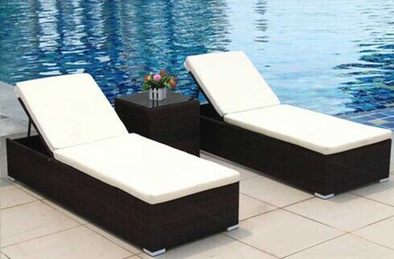 Giường bãi biển vuông khung thép cuốn mây nhựa cao cấp GT060