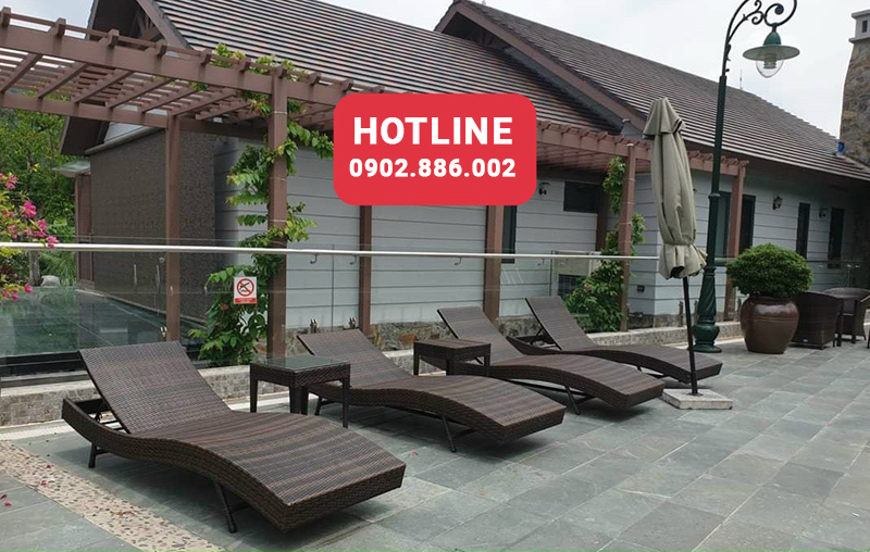 Giường ghế hồ bơi tắm nắng thư giãn, giường bể bơi mây nhựa GT076