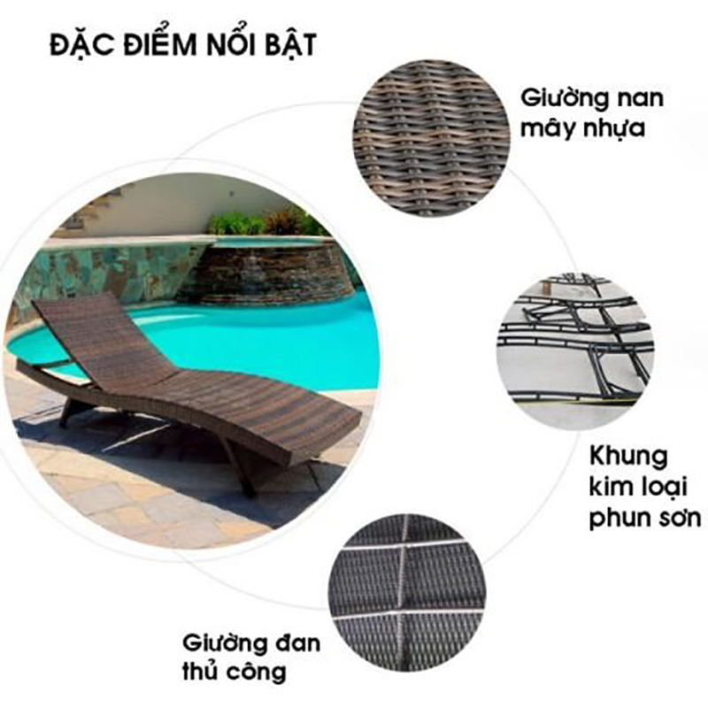 Giường tắm nắng mây nhựa cao cấp bền đẹp & thẩm mỹ GT070