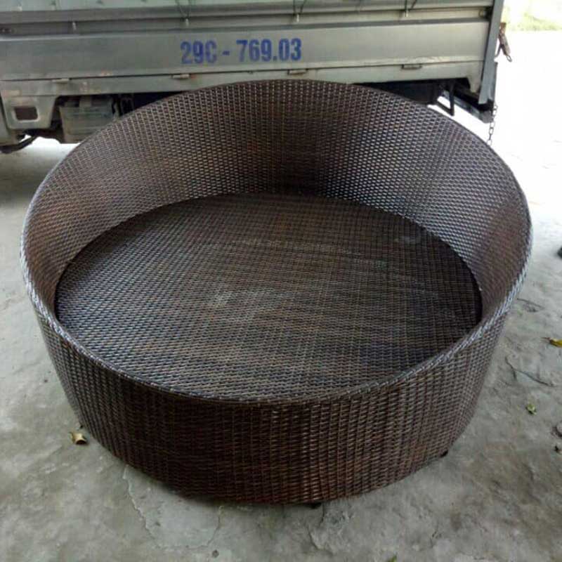 Giường tròn khung thép Hoà Phát đan nhựa giả mây giá TỐT GT066