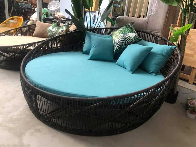 Giường tròn mây nhựa đan dây văng chất lượng cao GT068
