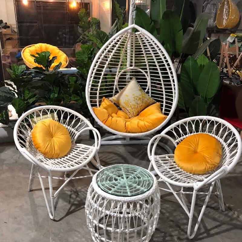 Combo xích đu mây màu trắng đầy tinh tế CX211 (Mẫu mới)