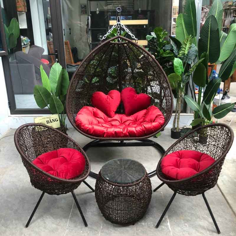 Combo xích đu đôi bàn còng ngoài trời thư giãn CX232