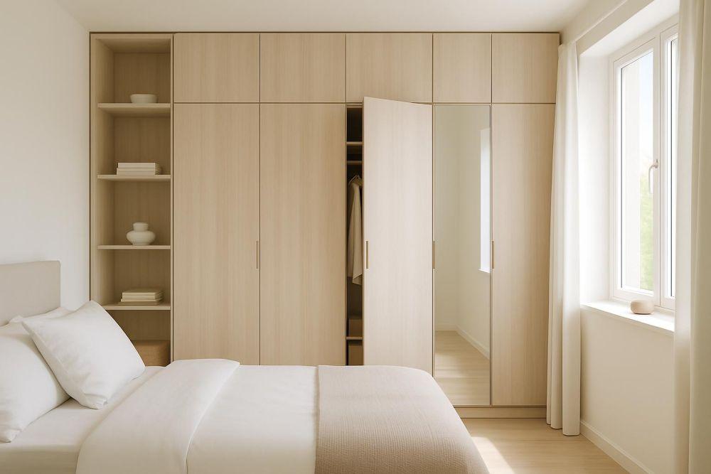 15+ Mẫu Nội Thất Chung Cư Vinhomes Smart City Đẹp, Hiện Đại Và Tối Ưu Diện Tích Mẫu phòng ngủ nhỏ với hệ tủ kịch trần