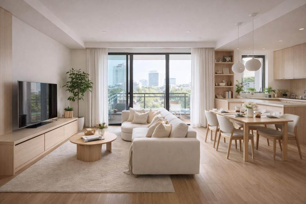 15+ Mẫu Nội Thất Chung Cư Vinhomes Smart City Đẹp, Hiện Đại Và Tối Ưu Diện Tích Mẫu căn hộ sử dụng nội thất gỗ công nghiệp hiện đại