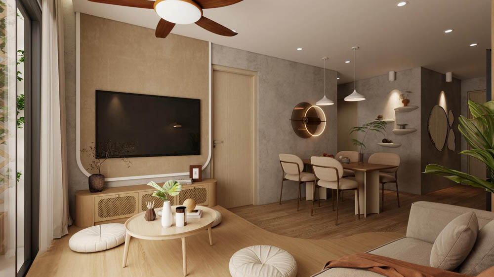15+ Mẫu Nội Thất Chung Cư Vinhomes Smart City Đẹp, Hiện Đại Và Tối Ưu Diện Tích Mẫu nội thất căn hộ 2 phòng ngủ phong cách Japandi