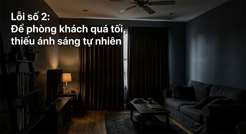 Lỗi số 2: Để phòng khách quá tối, thiếu ánh sáng tự nhiên
