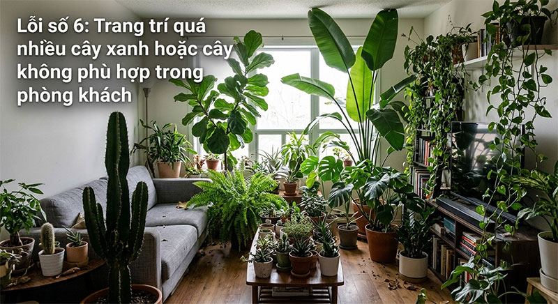 Lỗi số 6: Trang trí quá nhiều cây xanh hoặc cây không phù hợp trong phòng khách
