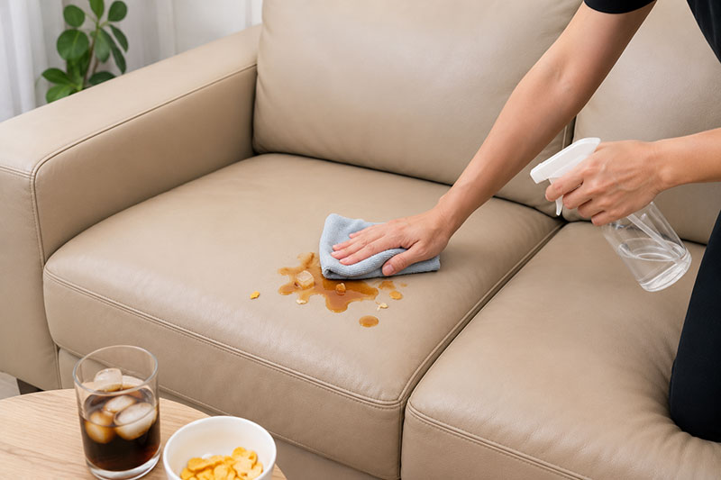Cách vệ sinh ghế sofa da bị dính thức ăn và nước ngọt