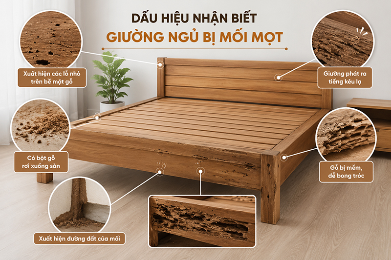 Cách xử lý giường ngủ bị mối mọt hiệu quả Dấu hiệu nhận biết giường ngủ bị mối mọt