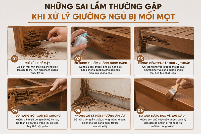 Cách xử lý giường ngủ bị mối mọt hiệu quả Những sai lầm thường gặp khi xử lý giường ngủ bị mối mọt