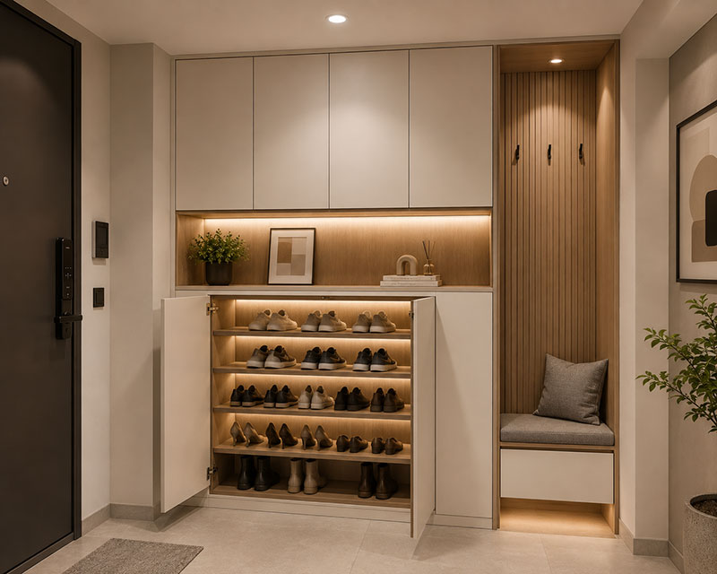 Mẫu tủ giầy âm tường đẹp cho căn hộ chung cư