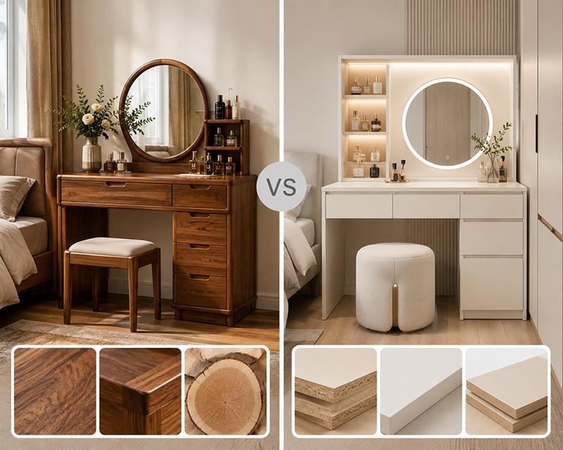 So sánh bàn trang điểm gỗ tự nhiên và gỗ công nghiệp
